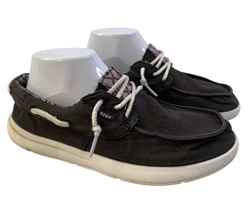 Reef Womens Sz 9.5 Charcoal Black Gray Boat Shoes Loafer Foam Insert Cushion